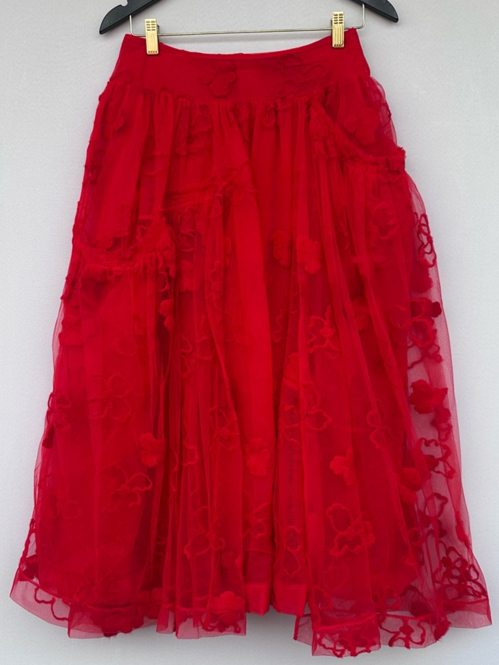 Simone Rocha Red Floral Tulle Midi Skirt Uk 6 Sheer Embroidered Made In Italy - Picture 5 of 15